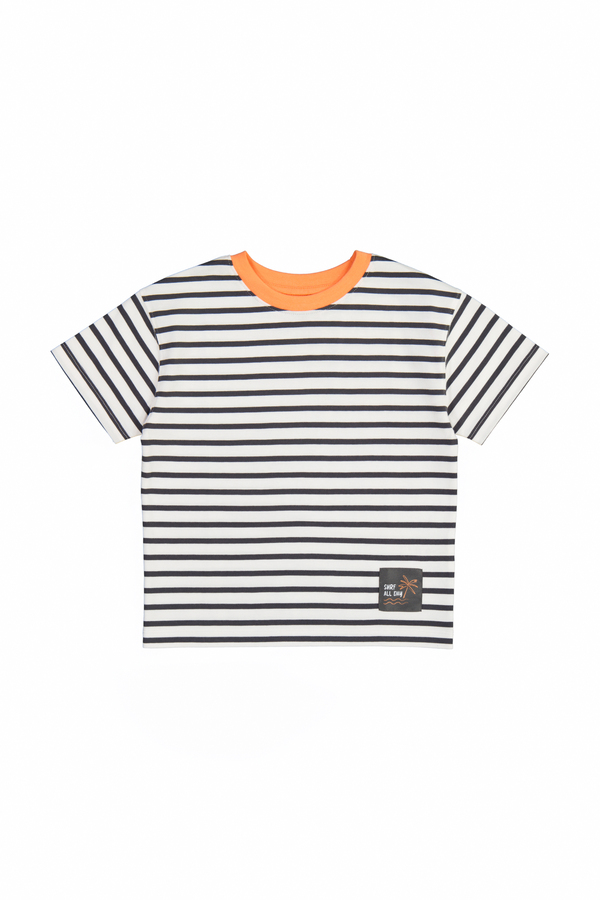Boy's 100% Cotton Yarn Dye Stripe Short Sleeve T-Shirt