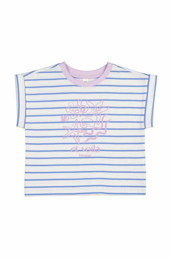 Girl's 100% Cotton Yarn Dye  Stripe  Short  Sleeve T-Shirt 