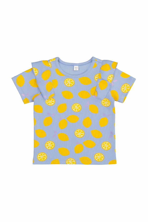 Girl's Yarn Dye Stripe Rib Ruffle Tee