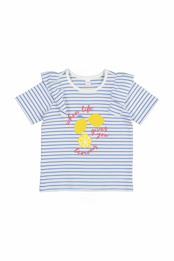 Girl's Yarn Dye Stripe Rib Ruffle Tee